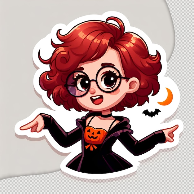 PSD une fille rouge avec un costume d'halloween design d'autocollant transparent