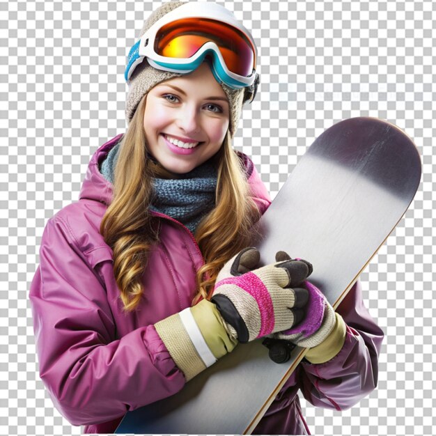 PSD une fille de snowboard sur un fond transparent