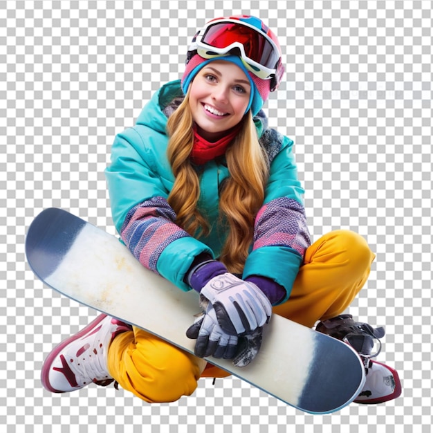 PSD une fille de snowboard sur un fond transparent