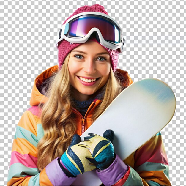 PSD une fille de snowboard sur un fond transparent