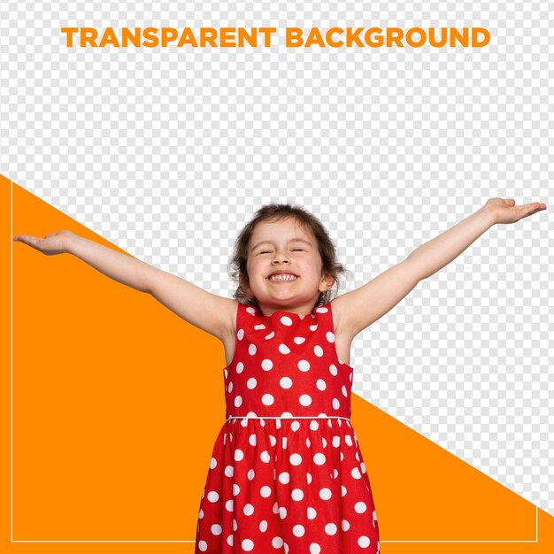 Fille souriante avec les bras ouverts sur un fond transparent