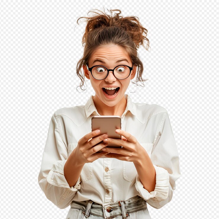 Fille souriante en regardant le téléphone