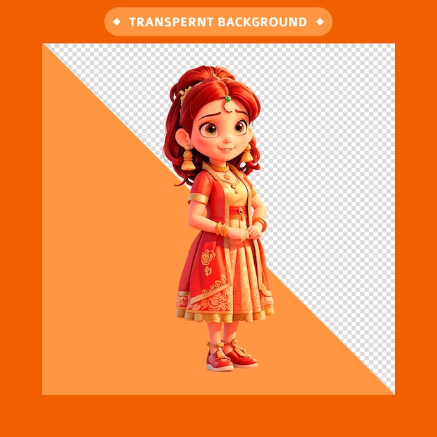 PSD fille traditionnelle de style animation 3d