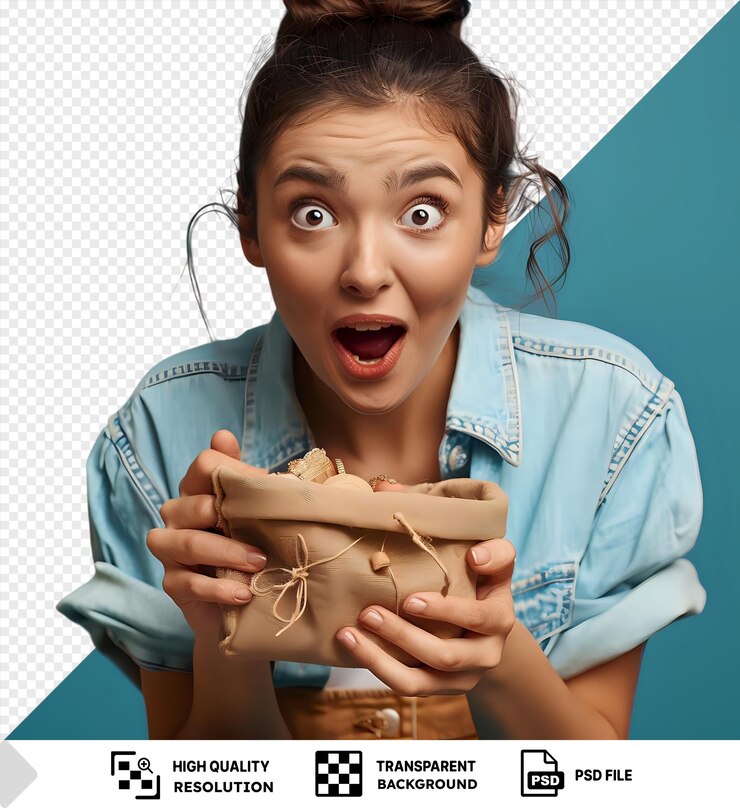 PSD une fille unique étonnée de trouver un coffre au trésor caché invisible png psd