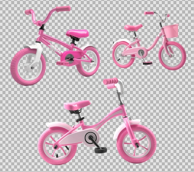 PSD des filles, des enfants, des vélos roses sur un fond transparent.