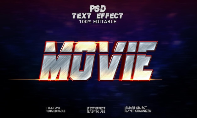 Film 3d bearbeitbarer textstil-effekt premium-psd-datei mit hintergrund