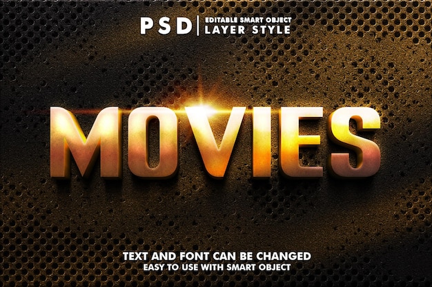 Film 3d effet de texte réaliste psd premium avec objet intelligent