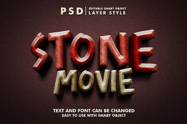 Film de pierre 3d effet de texte réaliste psd premium avec objet intelligent