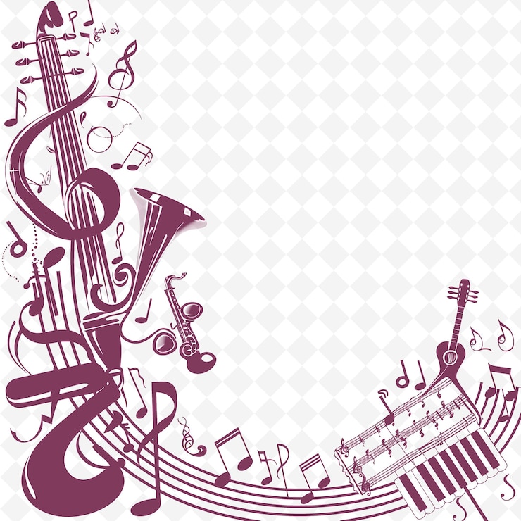PSD filo musicale con note musicali e strumenti decora png naturale ispirato flat borderline
