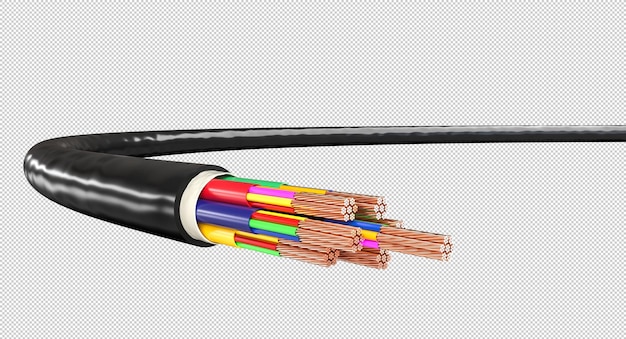 Des fils colorés à l'intérieur d'un câble montrant le concept de transfert de données