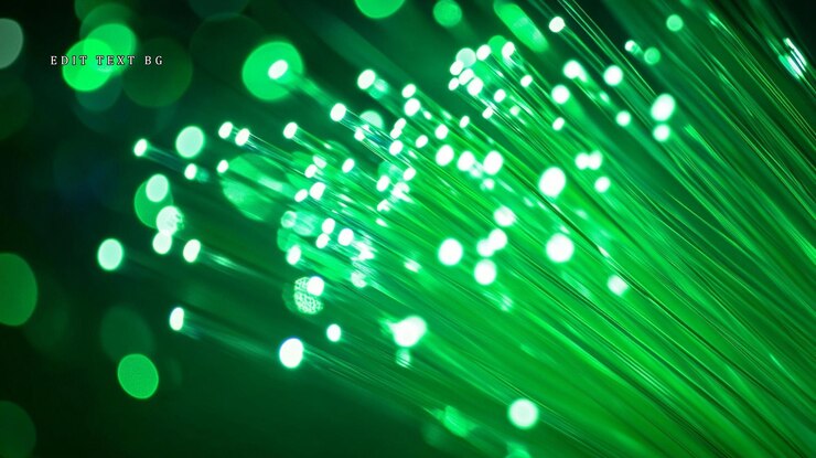 PSD des fils de fibre optique verts brillants en gros plan
