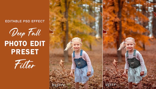 PSD filtre prédéfini d'édition de photos d'automne profond psd pour l'effet d'octobre filtre instagram prédéfini d'automne photoshop