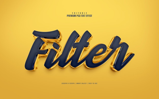 Filtro efecto de texto psd premium editable negro y dorado