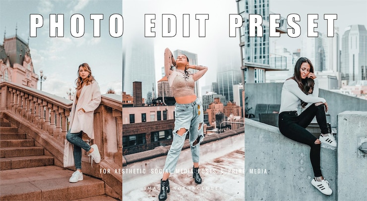 PSD filtro predefinido de edição de fotos legal para design de banner de site de moda de viagem