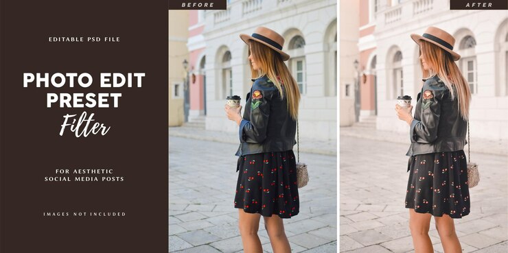 PSD filtro predefinido de edição de fotos para capa de portfólio de anúncio de banner de moda