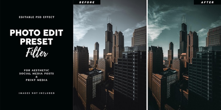 PSD filtro predefinito per la modifica delle foto per la progettazione di banner web immobiliari