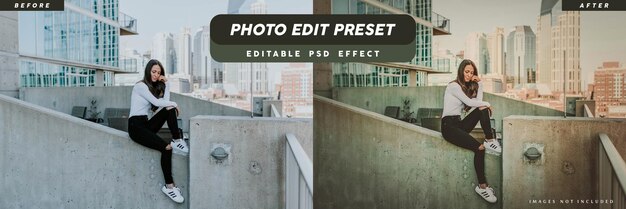 Filtro preestablecido de edición de fotos cinematográficas para el diseño de banner publicitario de moda