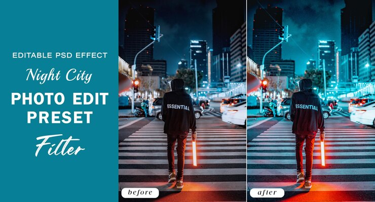 PSD filtro preestablecido de edición de fotos de la ciudad nocturna de psd para la fotografía de retratos de estilo de vida nocturno cinematográfico