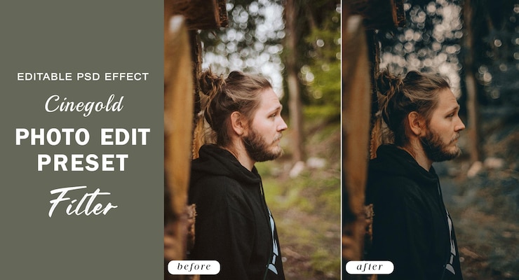 PSD filtro preestablecido de edición de fotos de psd cinegold para la hora de oro de earth moody filtro de fotografía de instagram