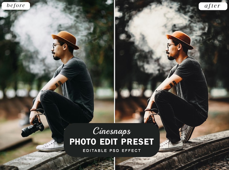 PSD filtro preimpostato di effetti fotografici psd cinesnaps per la fotografia di ritratti cinematografici dark moody