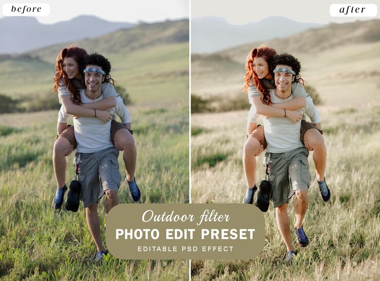 PSD filtro preimpostato per effetto fotografico psd per filtro fotografico di coppia color crema per ritratti puliti e naturali per esterni