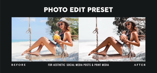 Filtro preimpostato per la modifica delle foto per il marchio di abbigliamento estivo e da spiaggia