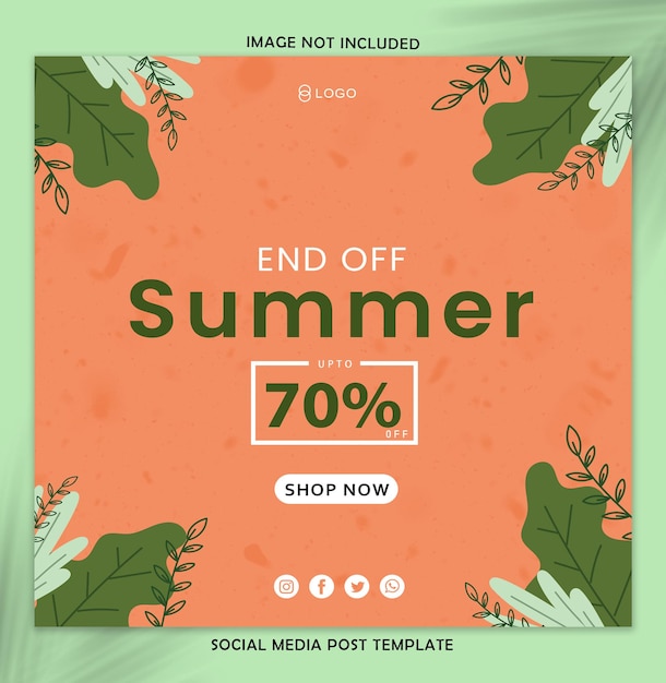 PSD fim da oferta de verão com 70% de desconto compre agora stock template vector social media post