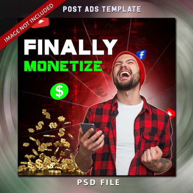 Finalmente monetizar el efecto de brillo moderno diseño de carteles de redes sociales