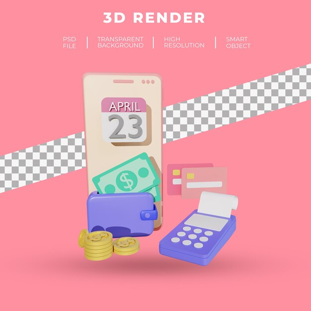 Finanças e seo ou dados de pagamento para renderização 3d isolada do site da página de destino