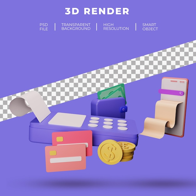 Finanças e seo ou dados de pagamento para renderização 3d isolada do site da página de destino