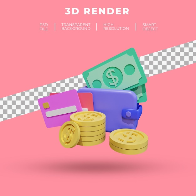 Finanças e seo ou dados de pagamento para renderização 3d isolada do site da página de destino