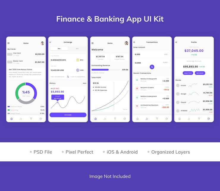 PSD finance amp banking app ui kit