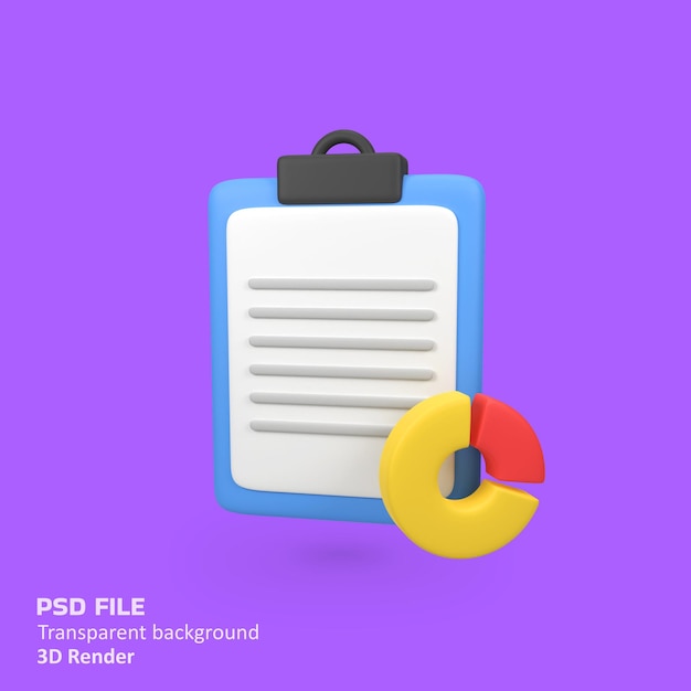 Financial document with pie chart isolated 3d render icon illustration