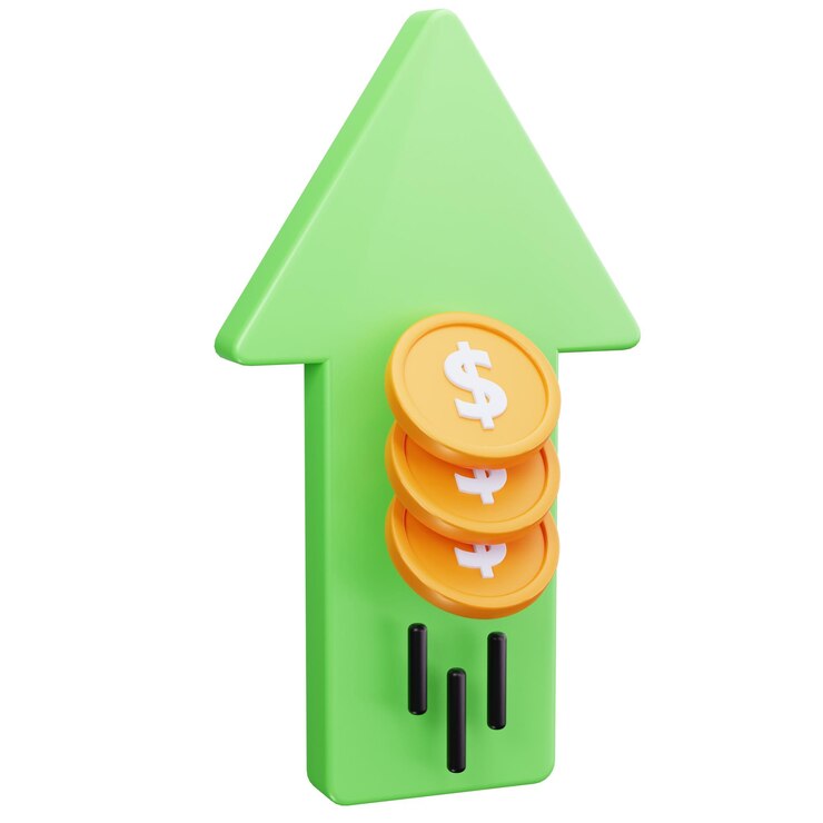 PSD financial growth and investment concept with coins and arrow