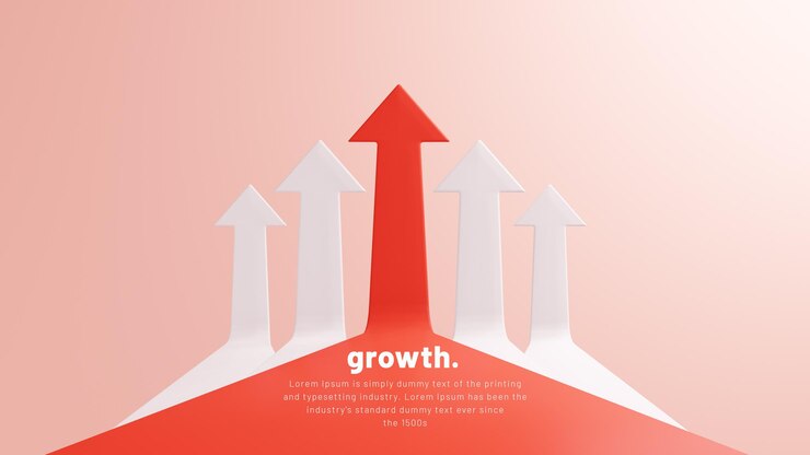 PSD financial growth in business concept with red arrows pointing upwards