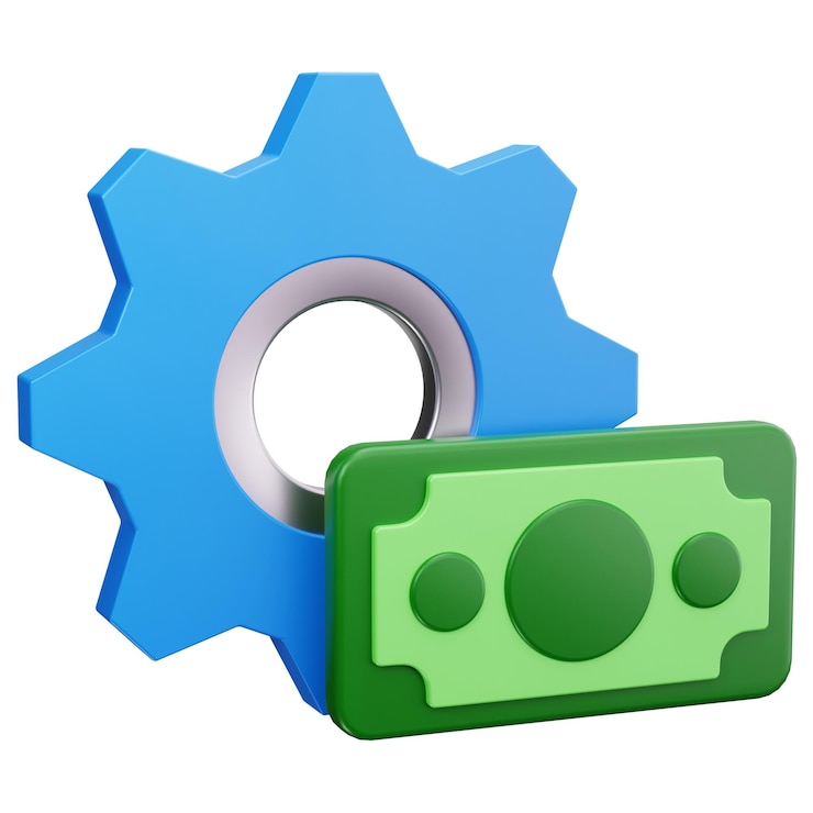 PSD financial settings gear and money concept