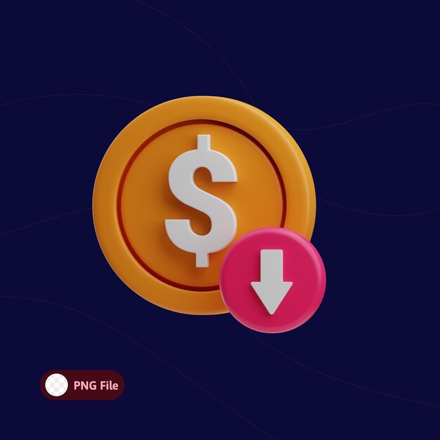 Finanzas Dinero objeto dinero en disminución en 3D Ilustración