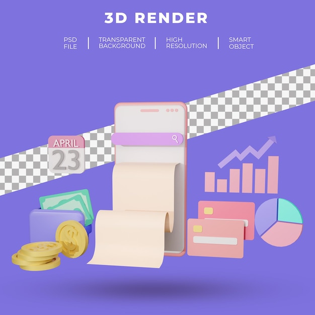 Finanzas y SEO o datos de pago para la página de aterrizaje del sitio web renderización 3D aislada