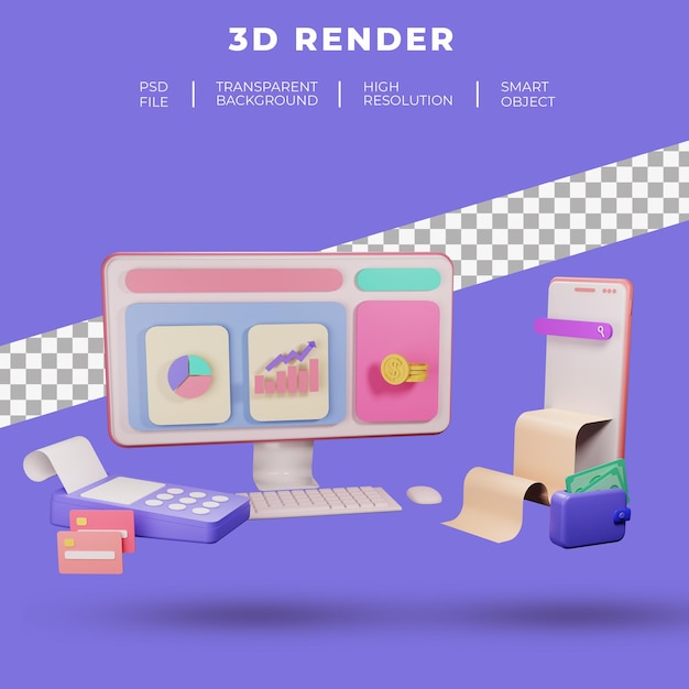 Finanzas y SEO o datos de pago para la página de aterrizaje del sitio web renderización 3D aislada