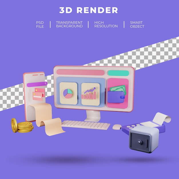 Finanzas y SEO o datos de pago para la página de aterrizaje del sitio web renderización 3D aislada