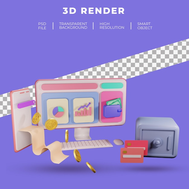 Finanzas y SEO o datos de pago para la página de aterrizaje del sitio web renderización 3D aislada