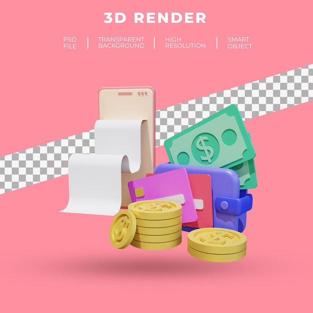 Finanzas y SEO o datos de pago para la página de aterrizaje del sitio web renderización 3D aislada