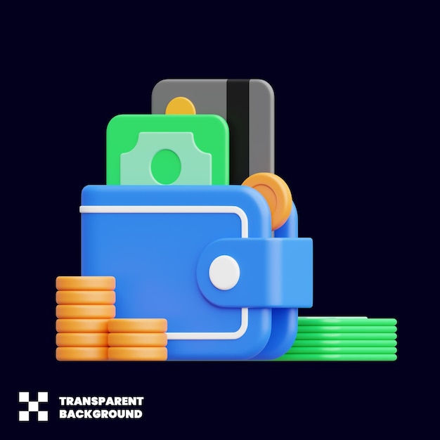 Finanzen, Brieftasche, Begriff, Abbildung, Mit, Geld, Münzen, Und, Kreditkarte, In, Unbedeutend, 3D, Render