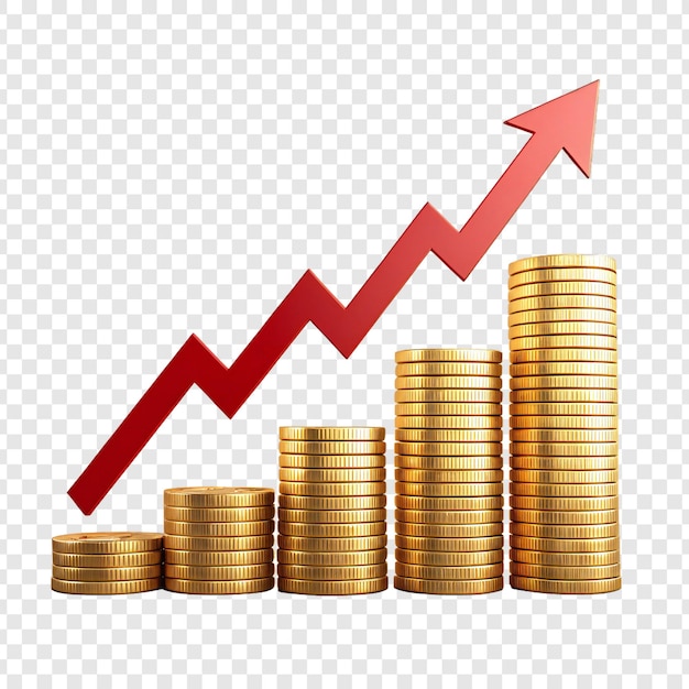 Finanzwachstumskonzept mit Goldmünzen und steigendem Pfeil