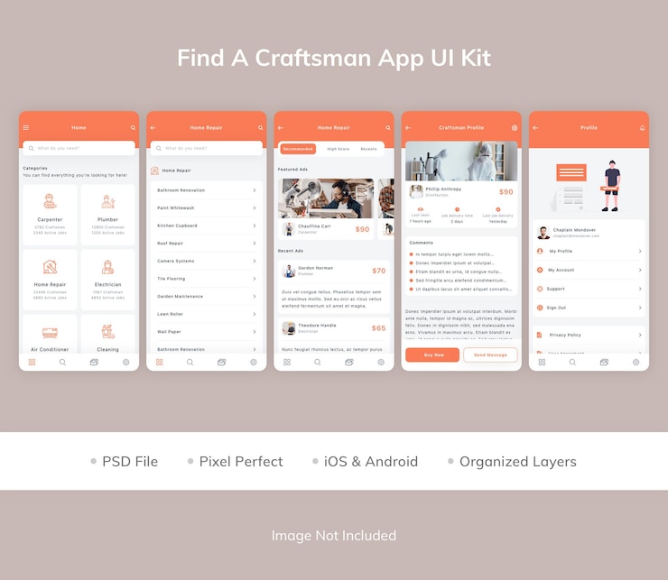 PSD find a craftsman app ui-kit