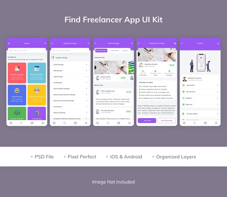 PSD finden sie ein freelancer-app-ui-kit