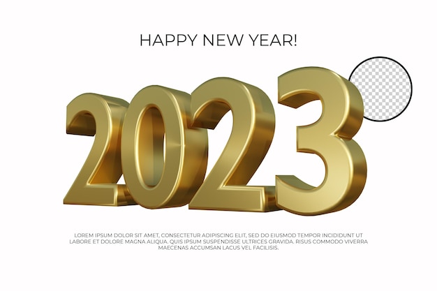 Fine Gold 2023 rendering 3d del nuovo anno isolato su sfondo trasparente