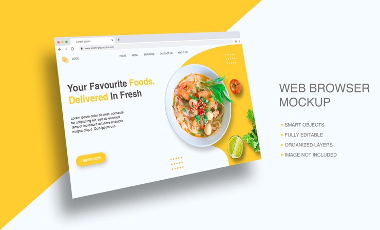 Finestra del browser Internet per il mockup della pagina di destinazione