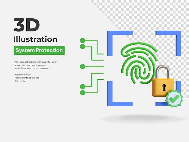 Fingerabdruck sicheres Schloss 3D-Symbol Illustration