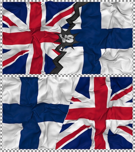 Finlande contre Royaume-Uni Half Combined Flag Cloth Bump Texture Rendering 3D